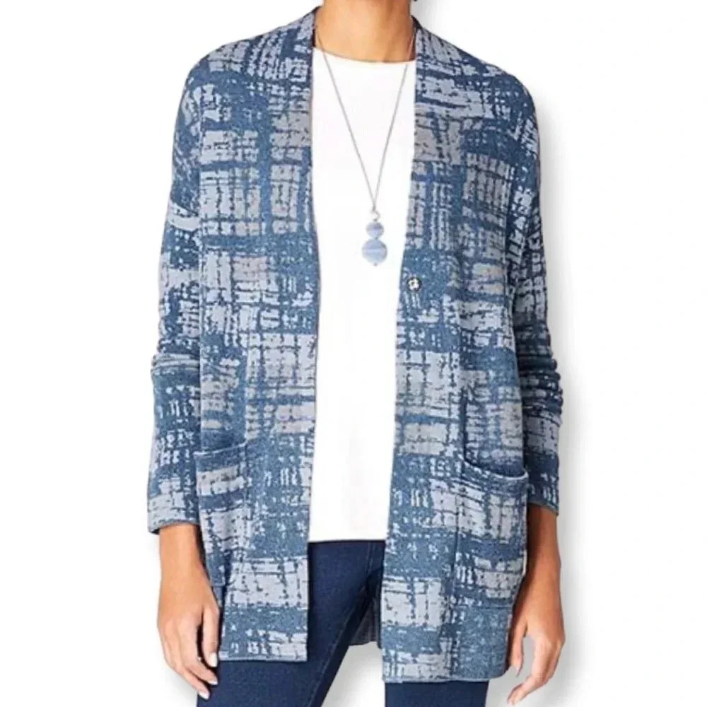 J. Jill Indigo Artisanal Pure Jill Open Front Blue Sweater Petite S